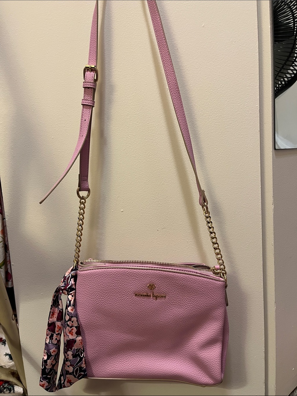 Nanette Lepore lilac Pebbled Leather Crossbody with Floral Scarf